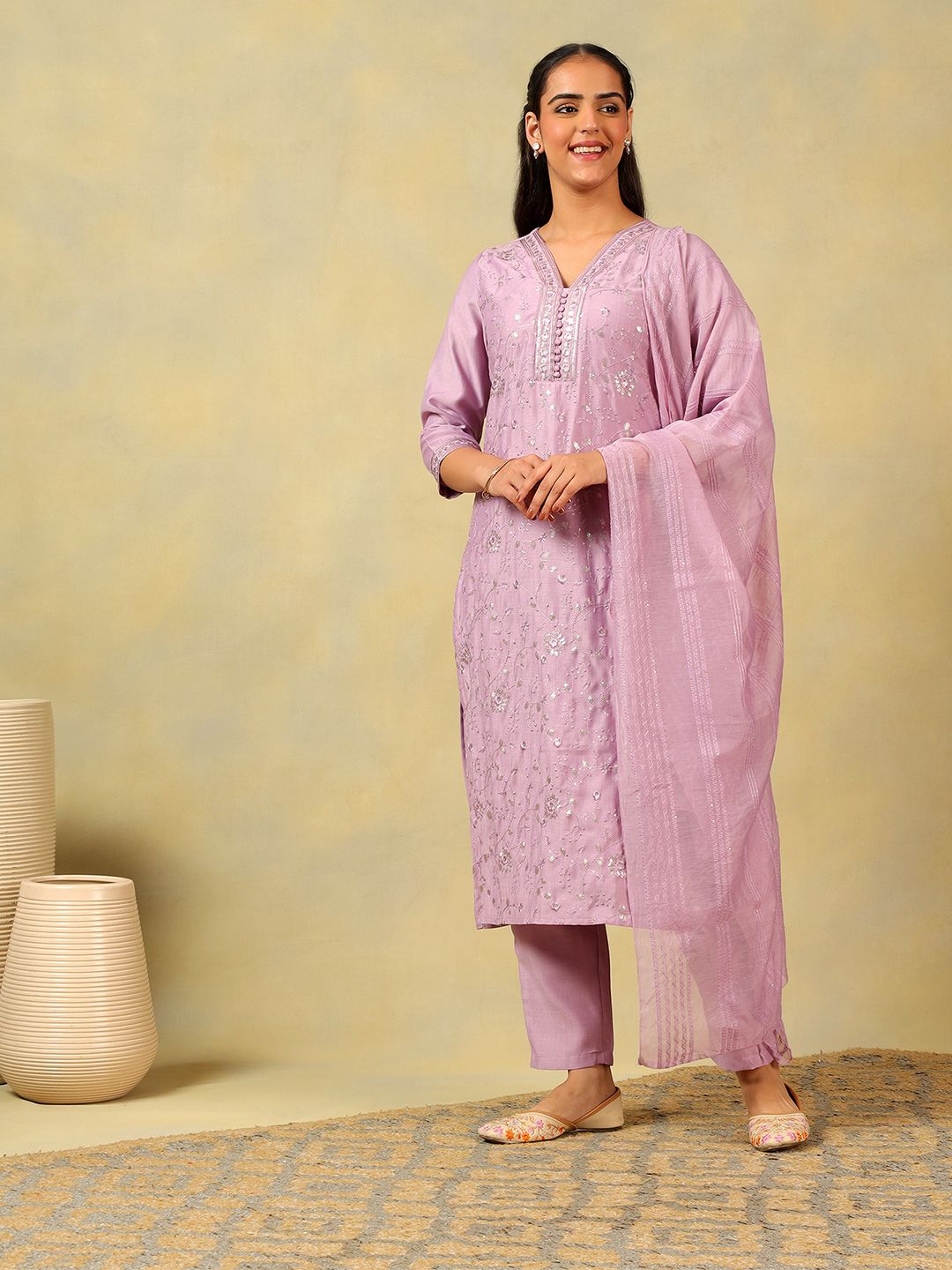 Mamicha Women Printed Pure Cotton Kurta with Trousers & With Dupatta