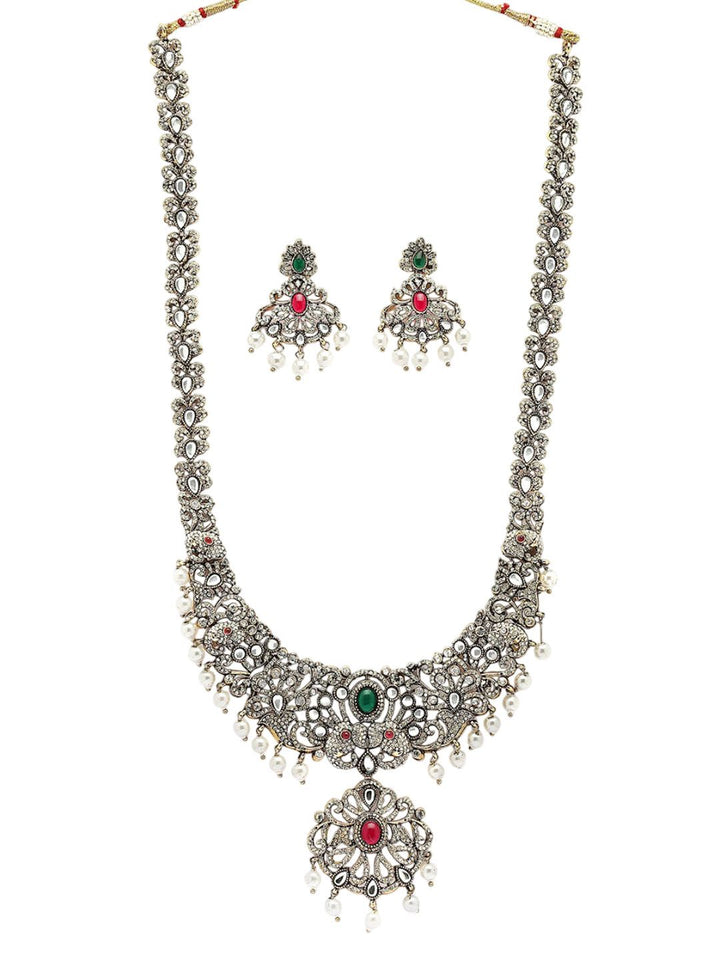 KARATCART Gold-Plated Artificial Stones-Studded & Beaded Temple Jewellery Set
