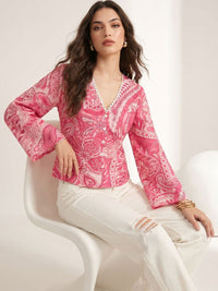 Mamicha Print Flared Sleeve Bohemian Top