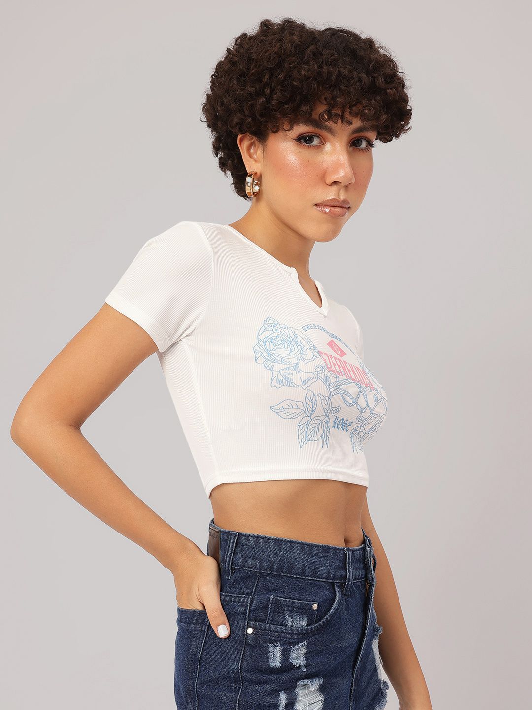 DressBerry Sweetheart Fest Printed Ribbed Crop T-shirt