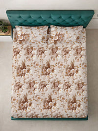 KLOTTHE Cream Floral Printed Dilengkapi 300 TC King 7D Cadar Dengan 2 Sarung Bantal
