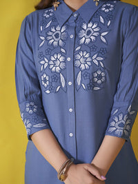 Anouk Blue and white Embroidered Liva Shirt With Trouser