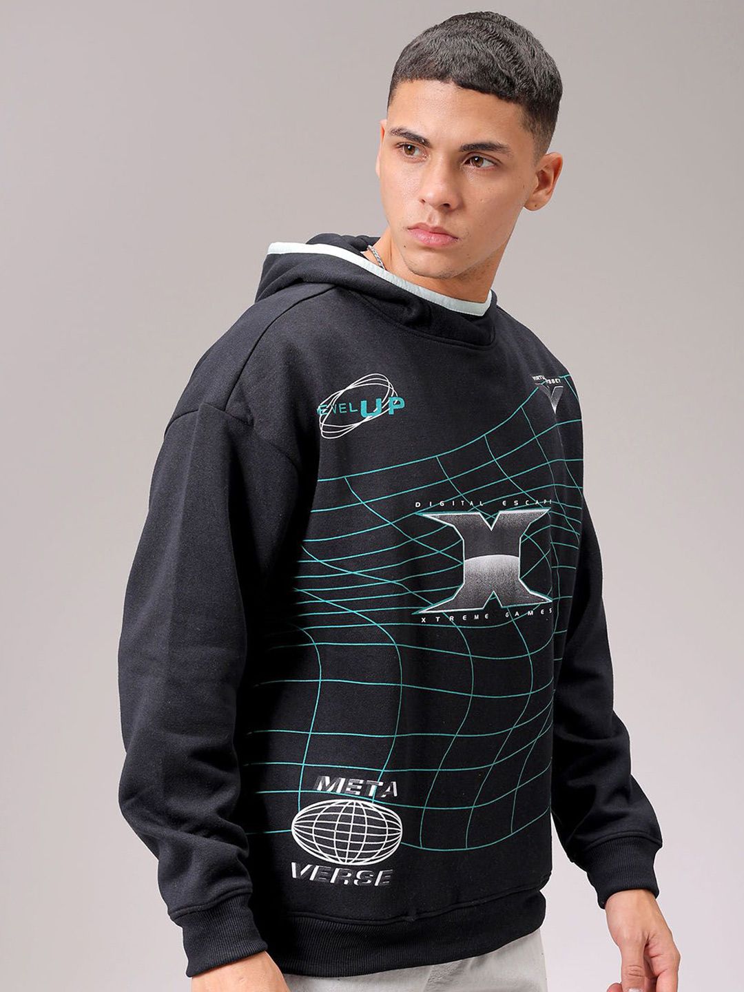 The Indian Garage Co Men Black Printed Long Sleeves Hooded Neck Sweatshirt