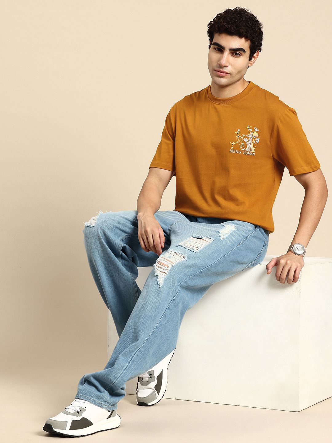 Being Human Graphic Printed Drop-Shoulder Sleeves Pure Cotton Easy Fit T-shirt