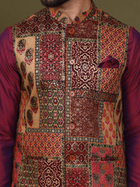 KISAH Men Abstract Printed Regular Fit Kurta Jacket Dhoti Set