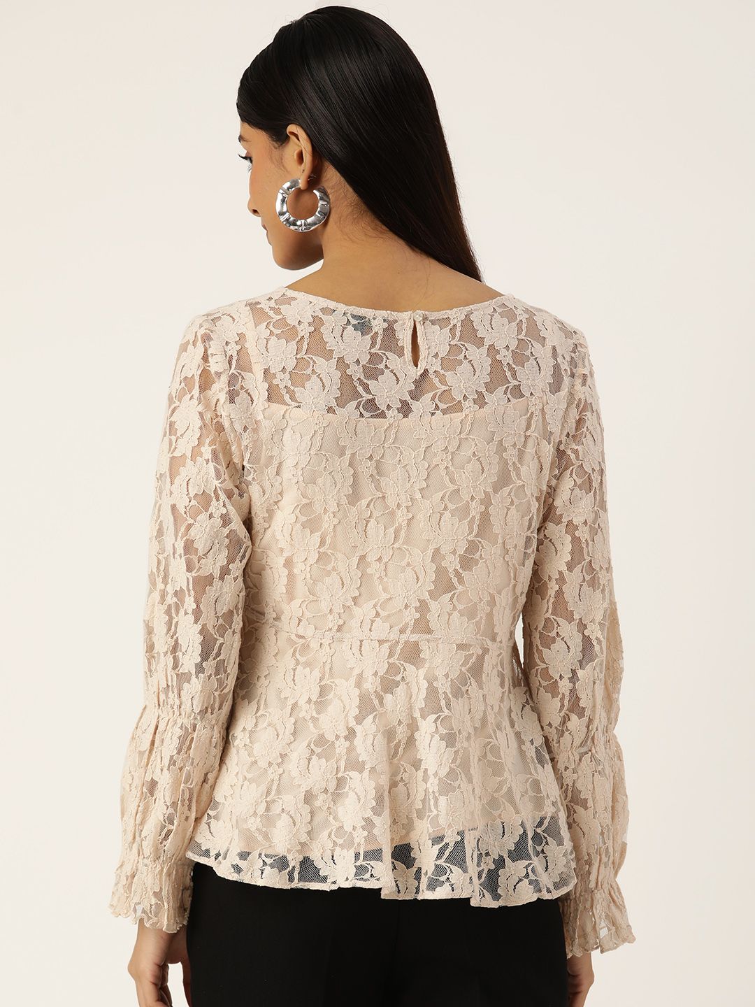 Antheaa Woman Floral Laced Peplum Top