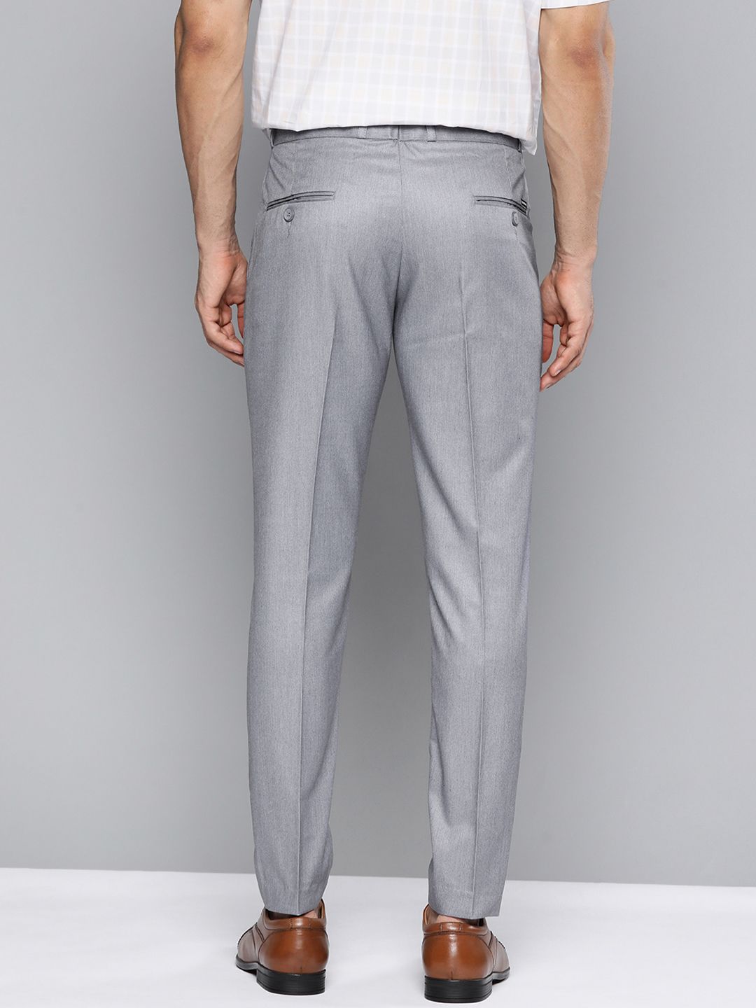 DENNISON Men Grey Smart Tapered Fit Easy Wash Trousers