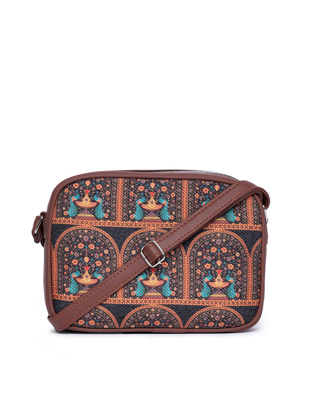 ZOUK Brown Peacock Structured Sling Bag