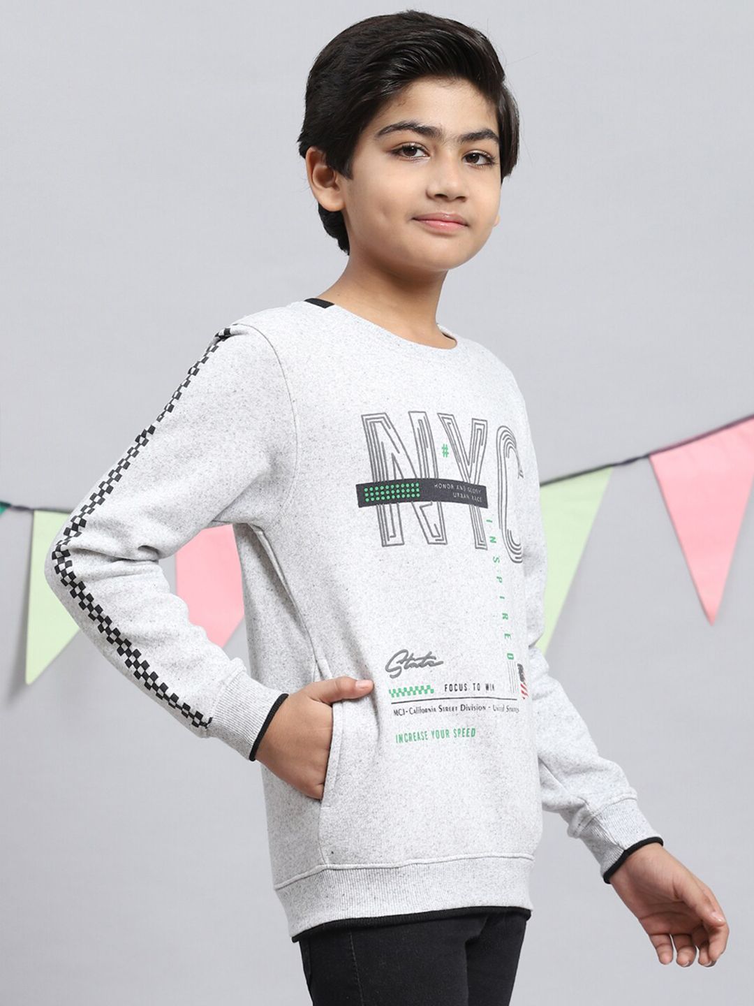 Monte Carlo Boys Typography Printed Cotton Pullover Sweatshirt