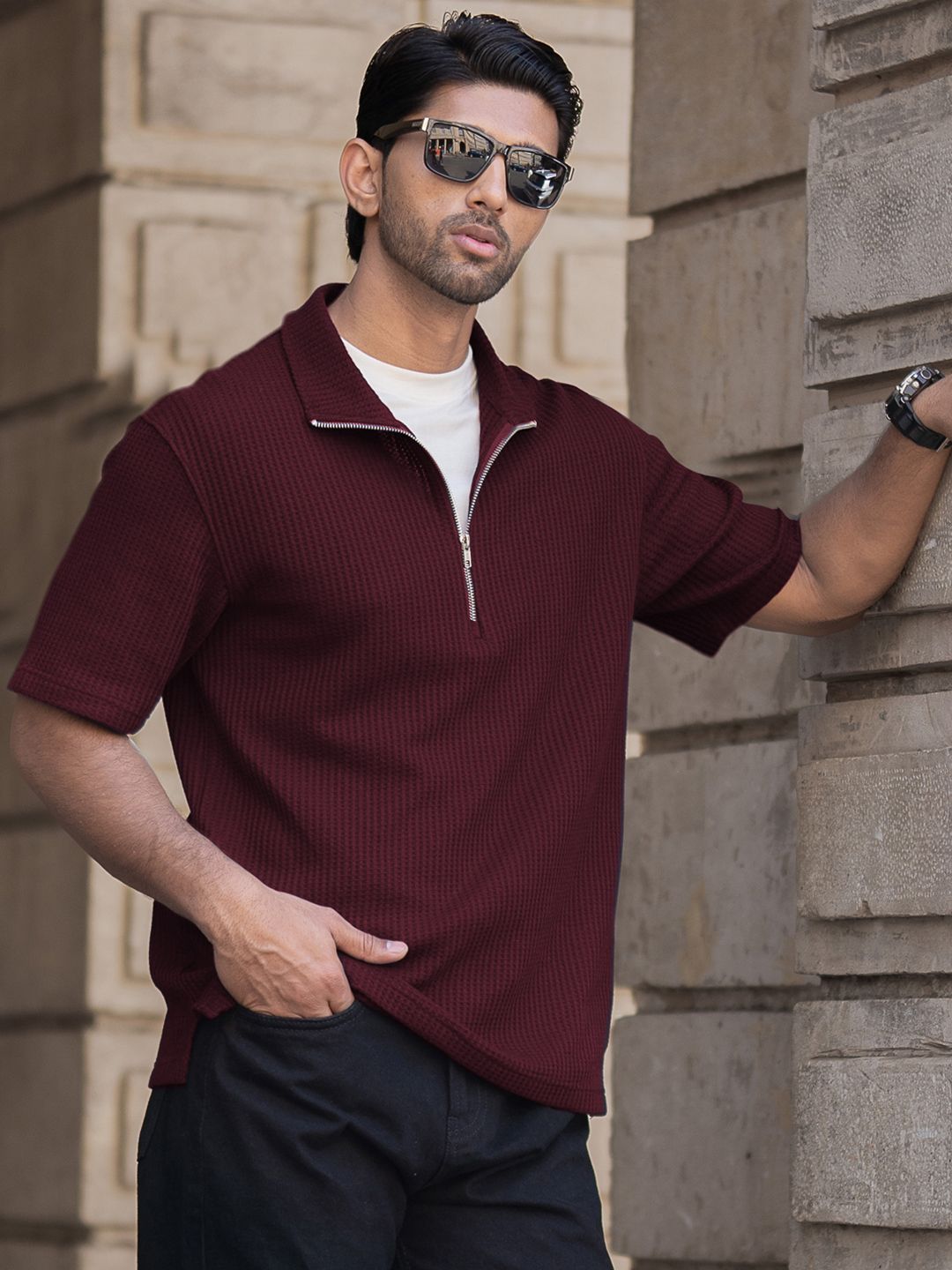 Powerlook Men Polo Collar Drop-Shoulder Sleeves T-shirt