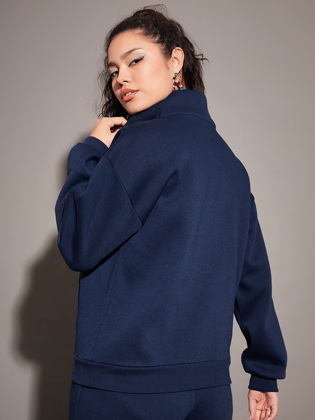 SASSAFRAS Navy Blue Mock Collar Sweatshirt
