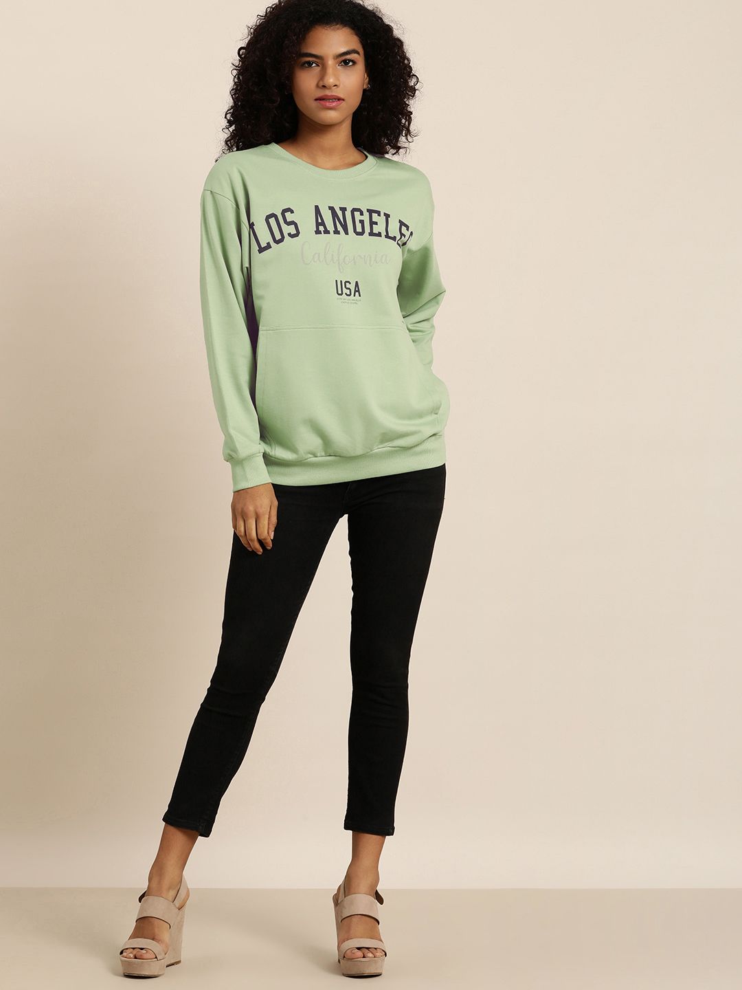 DILLINGER Women Green Typographic Oversized Sweatshirt