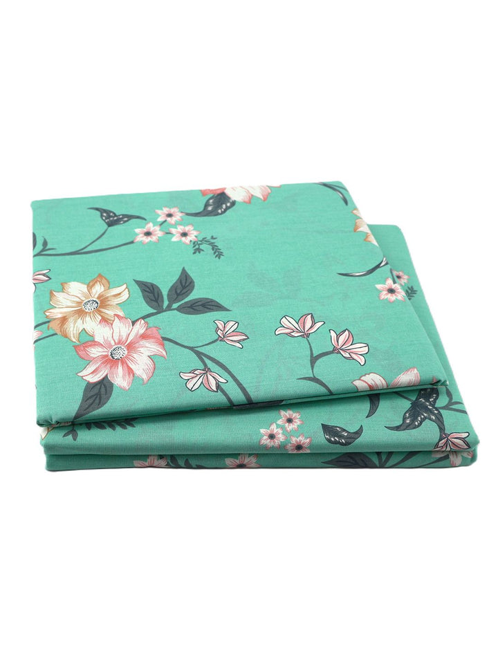 BOMBAY DYEING Allure Sea Green Floral Cotton 144TC Fitted Bedsheet Set-1.52mX1.98mX 30 cm