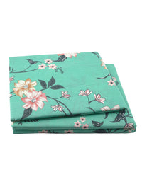 BOMBAY DYEING Allure Sea Green Floral Cotton 144TC Fitted Bedsheet Set-1.52mX1.98mX 30 cm