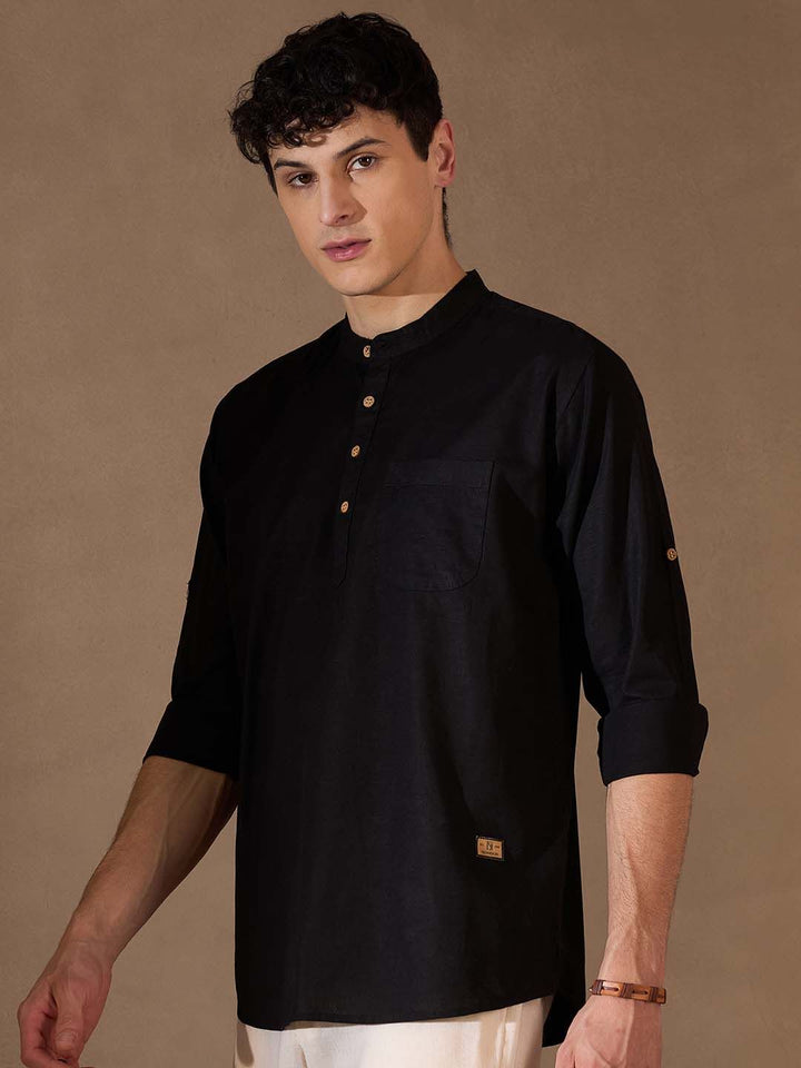 DENNISON Lelaki Black Cotton Kurta