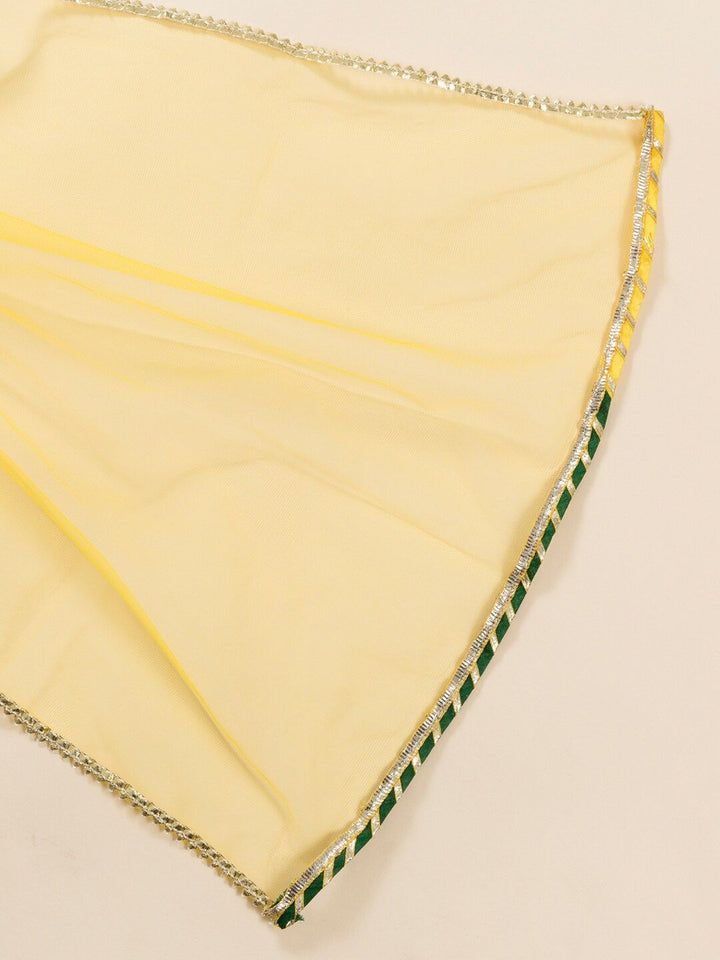 pspeaches Girls Yellow Leheriya Pure Cotton Kurta with Palazzos & With Dupatta