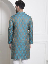 SOJANYA Woven Design Mandarin Collar Silk Cotton Angrakha Kurta