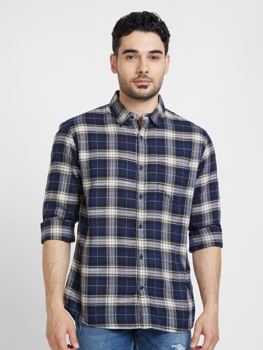 SPYKAR Tartan Checked Cotton Classic Opaque Casual Shirt