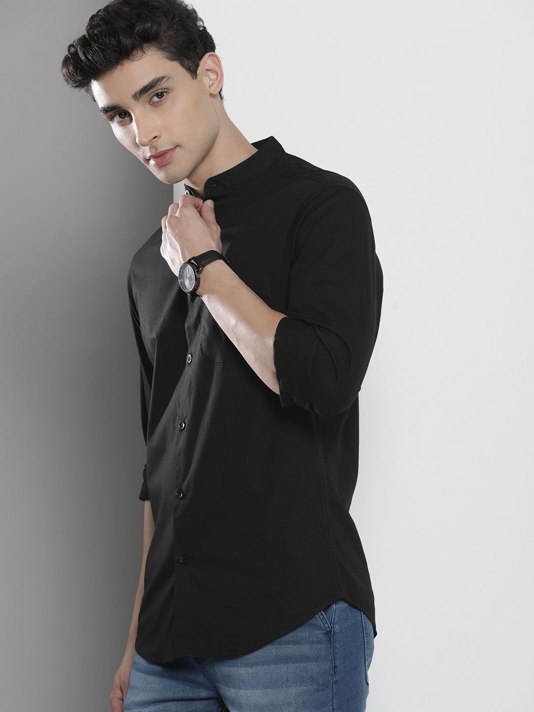 The Indian Garage Co Men Black Cotton Casual Shirt