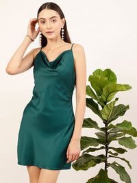 STREET 9 Green Shoulder Strap Sleeveless Satin Sheath Dress