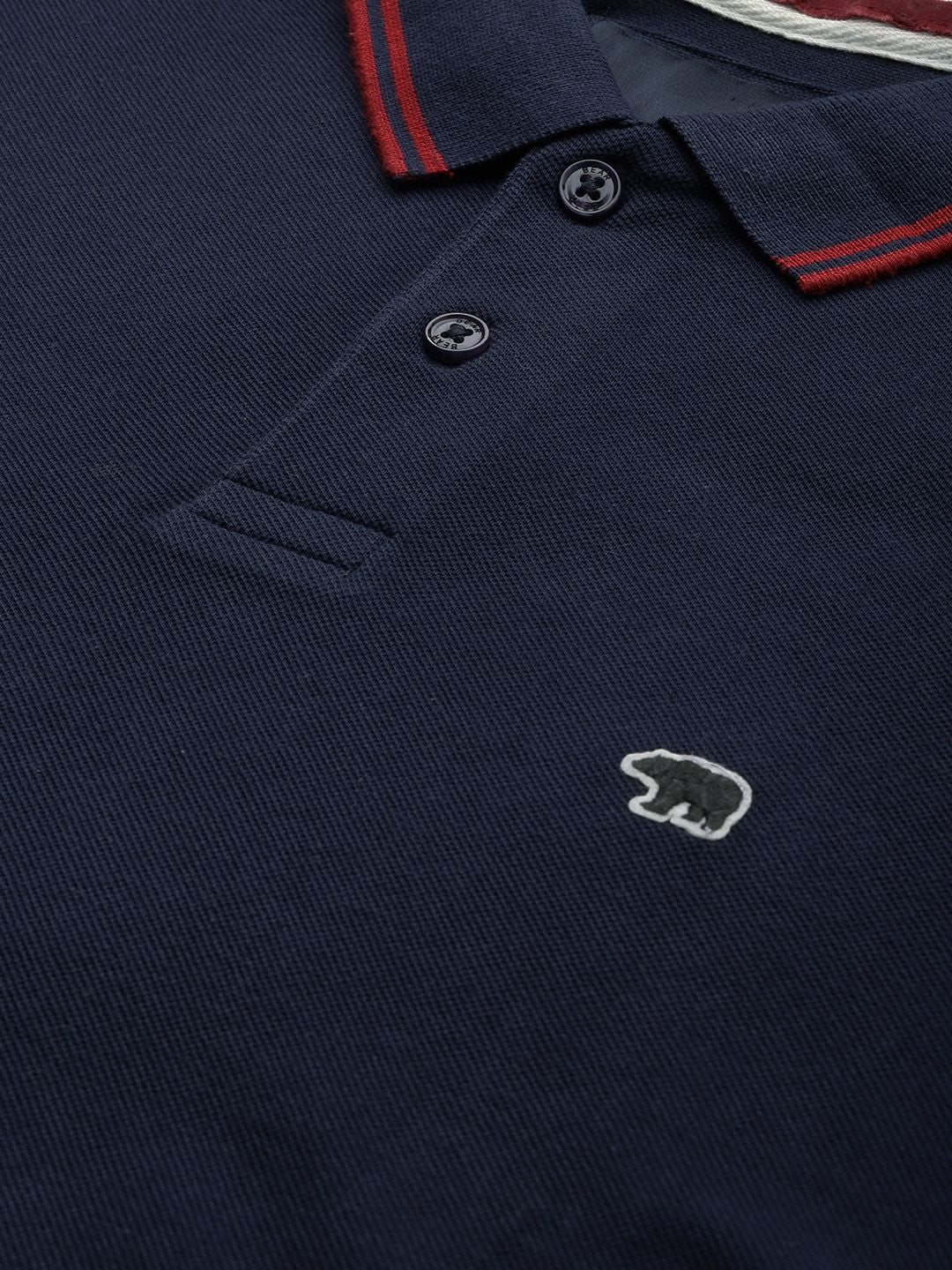 THE BEAR HOUSE Pure Cotton Polo Collar Applique Slim Fit T-shirt