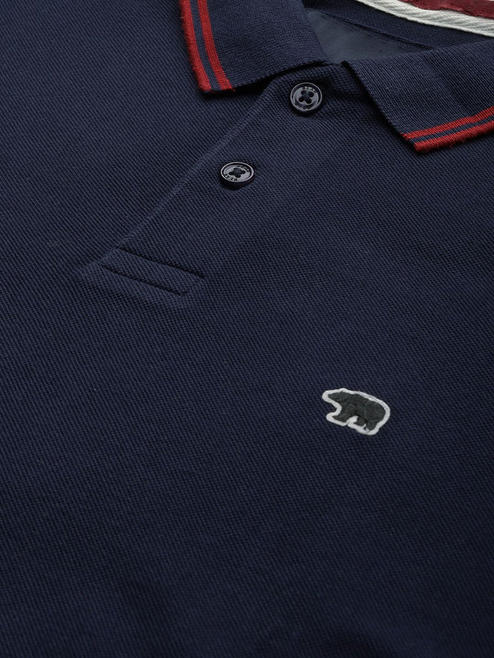 THE BEAR HOUSE Pure Cotton Polo Collar Applique Slim Fit T-shirt