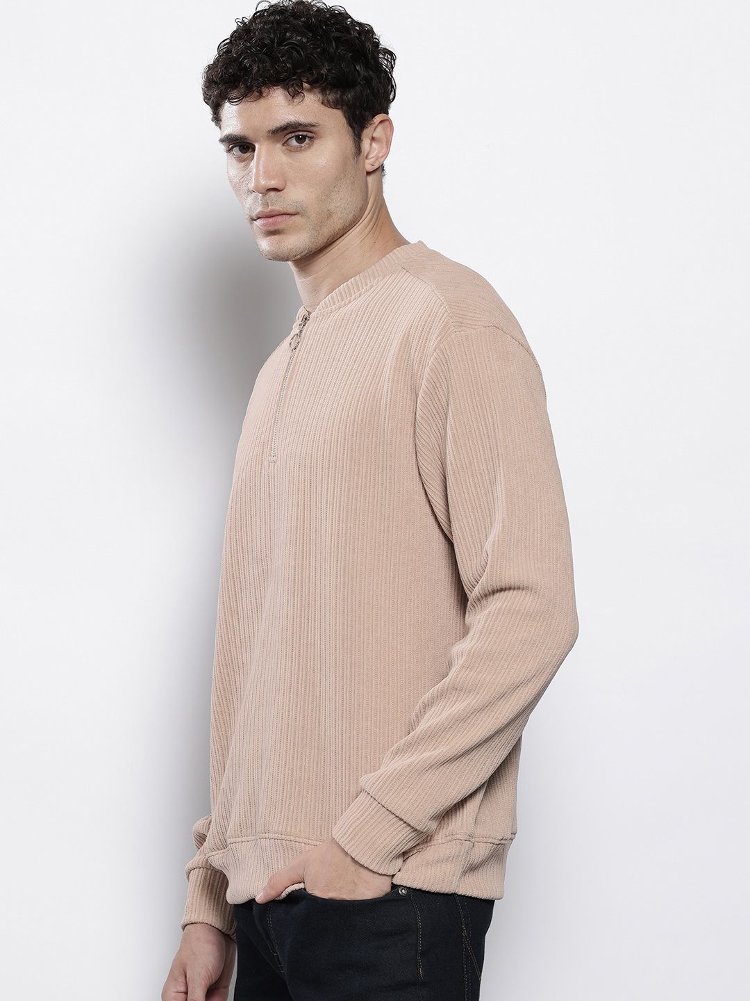 The Indian Garage Co Self Striped Corduroy Relaxed Fit Sweatshirt