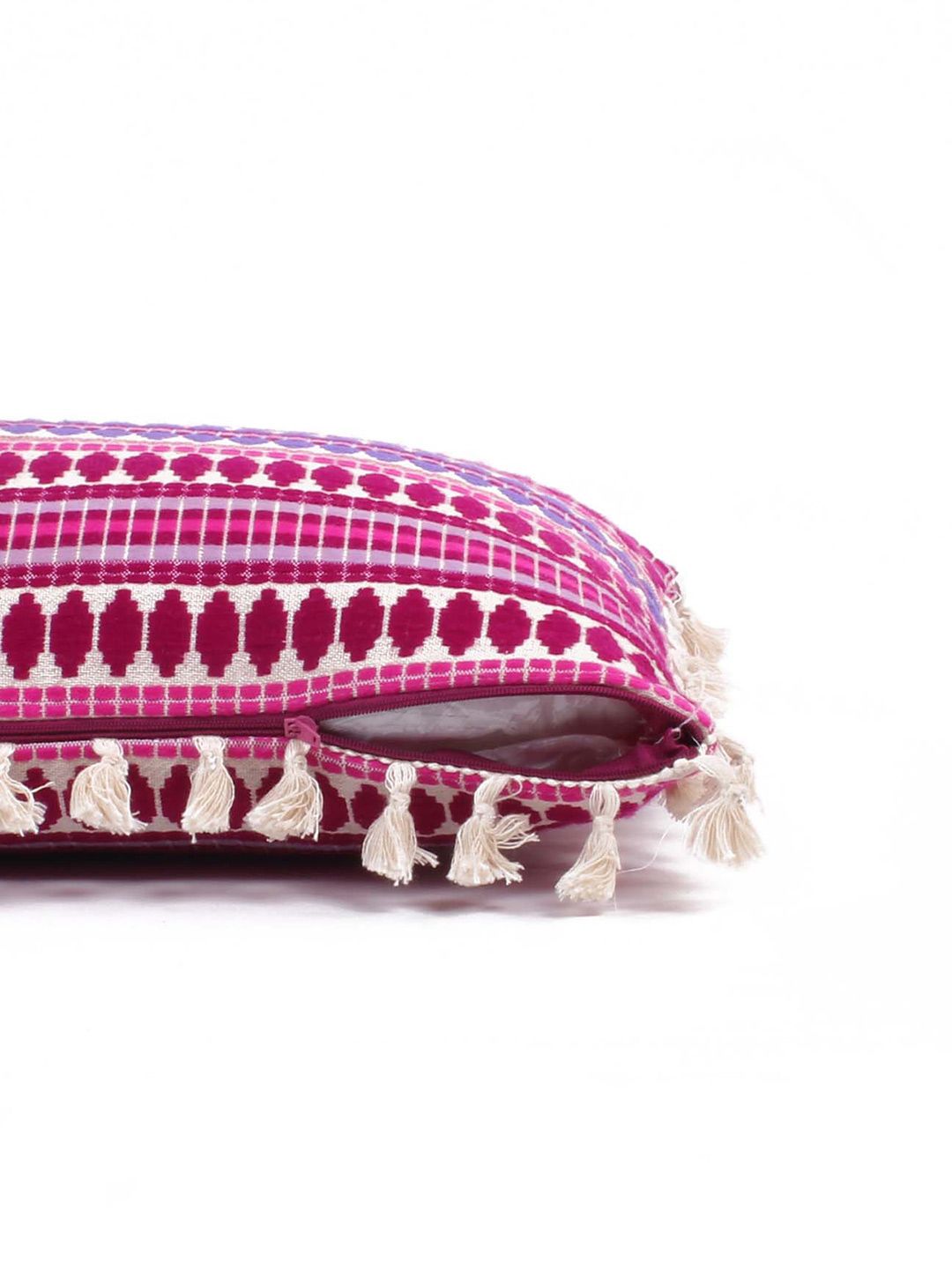 STITCHNEST Purple & White 2 Pieces Ethnic Motifs Woollen Square Cushion Covers
