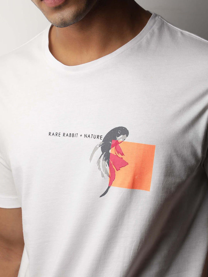RARE RABBIT Men Gol Printed Pure Cotton Slim Fit T-Shirt