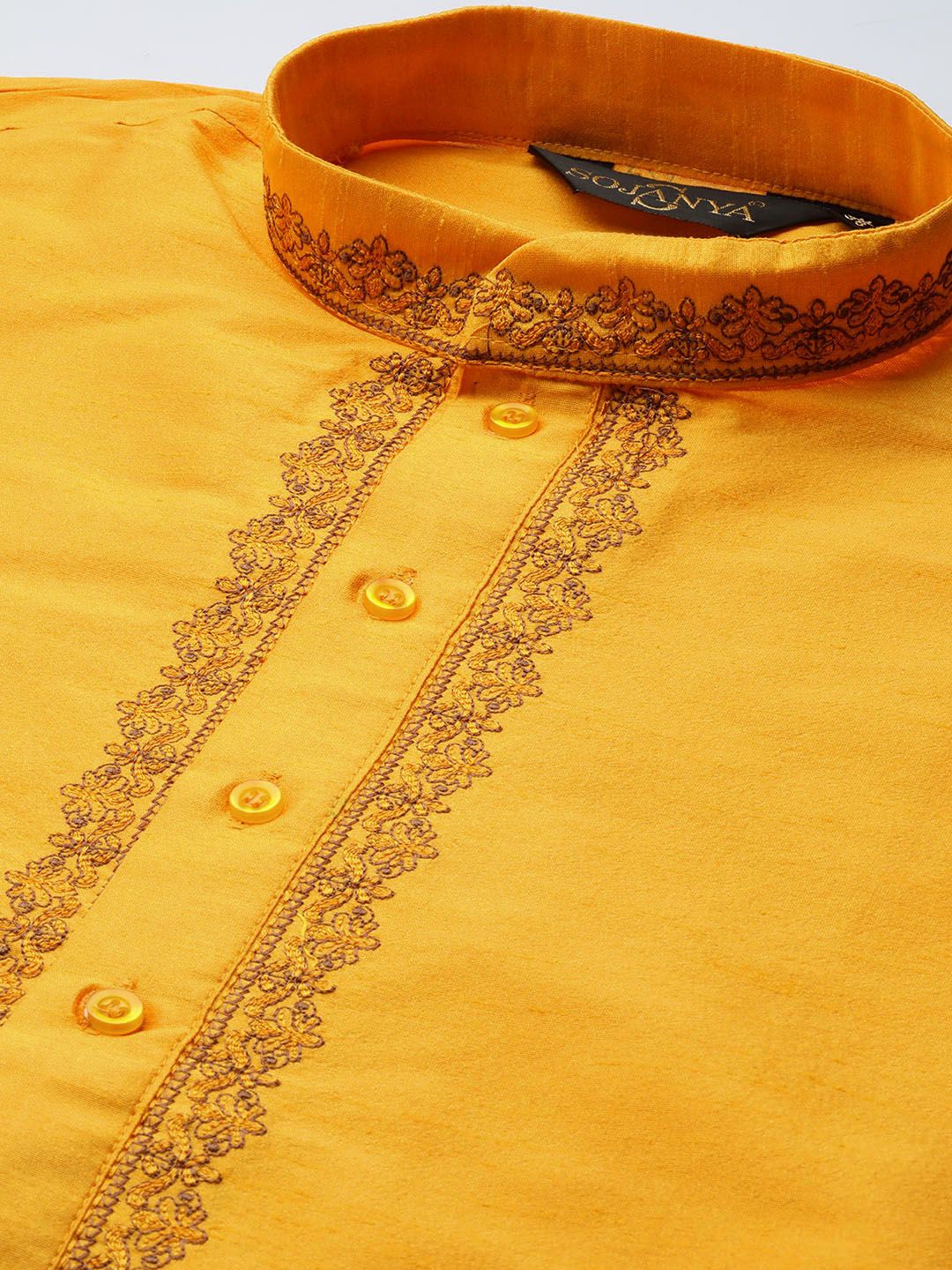 SOJANYA Men Yellow Yoke Design Straight Kurta