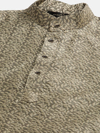SOJANYA Men Beige & Orange Ethnic Motifs Woven Design Kurta with Churidar & Nehru Jacket