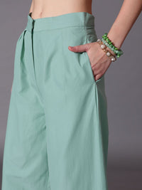 STREET 9 Solid Off Shoulder Pure Cotton Top & Trousers Co-Ord Set