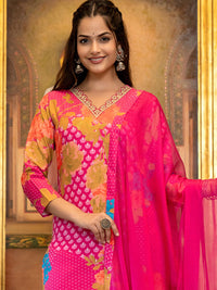 KALINI Floral Printed Straight Sequinned Kurta with Trousers & Dupatta