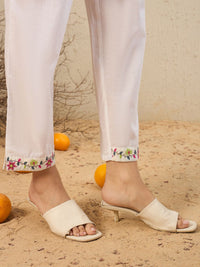 Indo Era Floral Embroidered Pure Cotton Kurta With Trousers & Dupatta