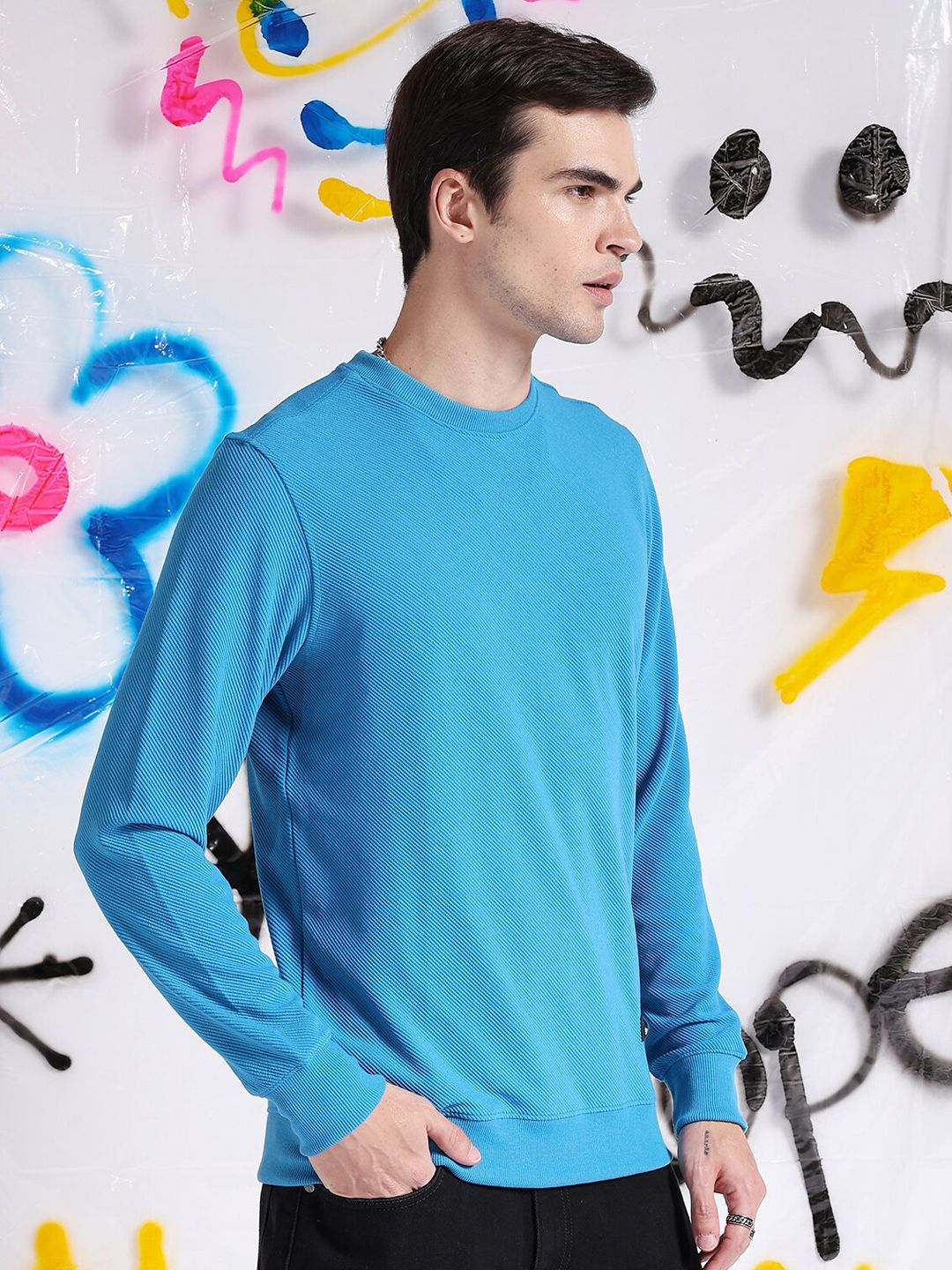 The Indian Garage Co Self Design Textured Long Sleeve Pullover Sweatshirt