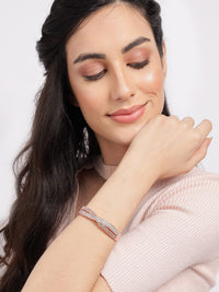 SOHI Women Rose & White Brass American Diamond Bangle-Style Gelang