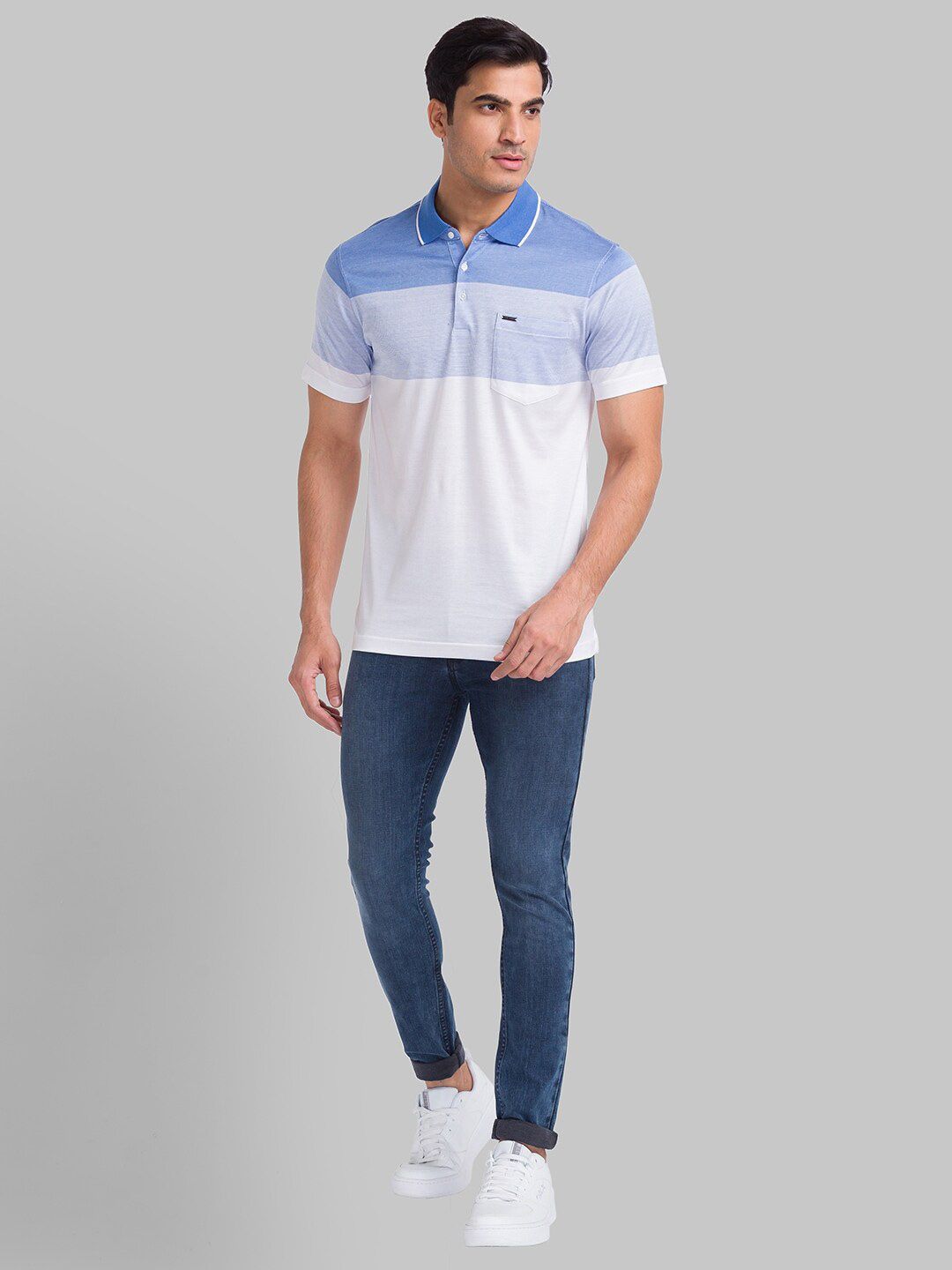 Park Avenue Colourblocked Polo Collar Pure Cotton Slim Fit T-shirt