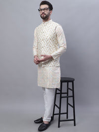 SOJANYA Floral Embroidered Thread Work Kurta With Churidar With Nehru Jacket