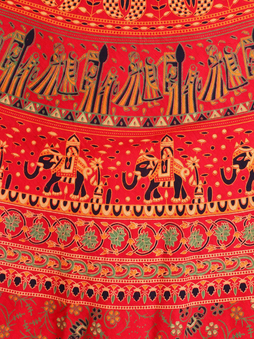 Exotic India Tomato Puree Wrap-around Long Skirt with Printed Wedding Scenes