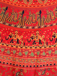 Exotic India Tomato Puree Wrap-around Long Skirt with Printed Wedding Scenes