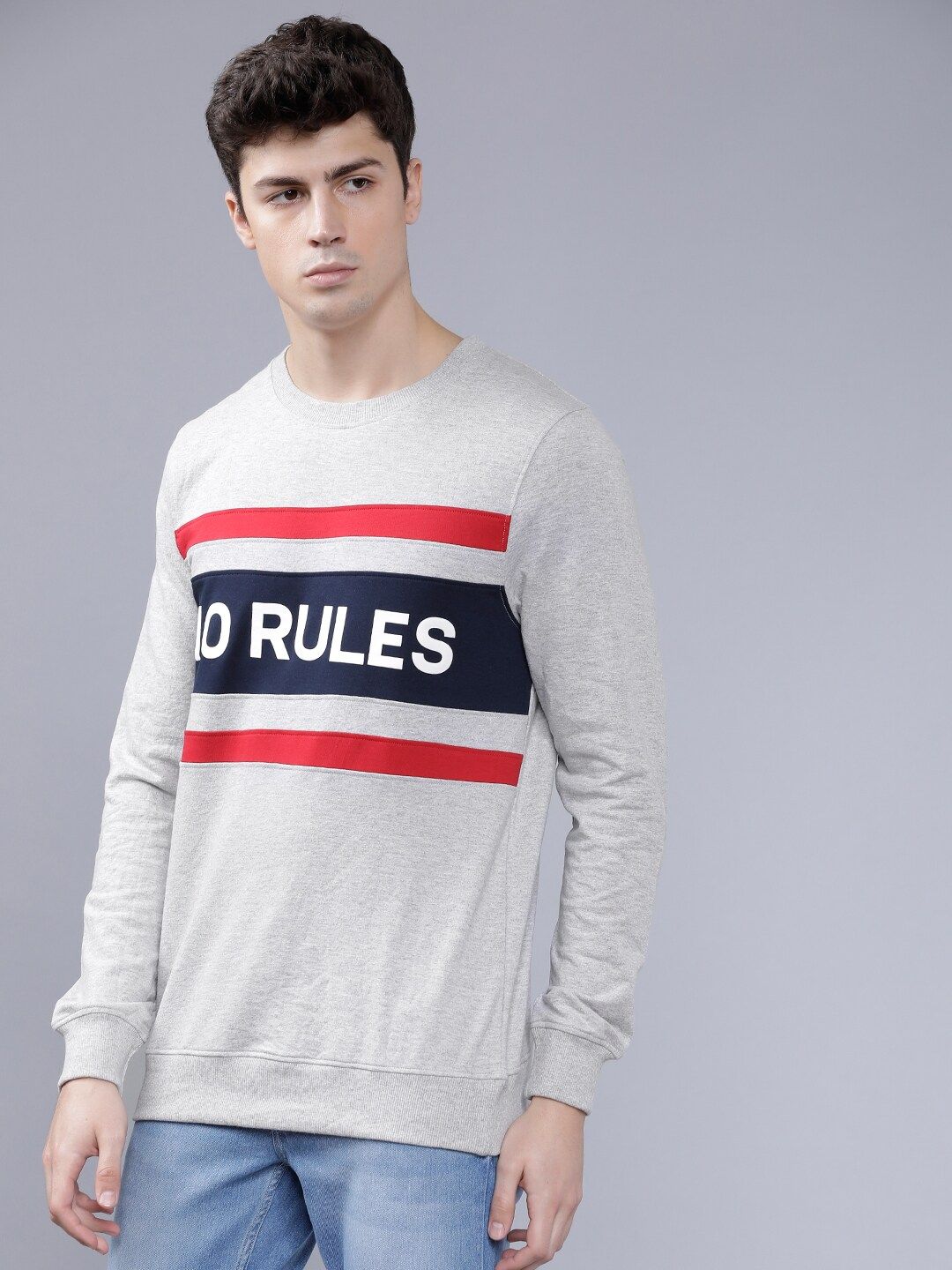 The Indian Garage Co Men Grey Melange Printed Sweatshirt