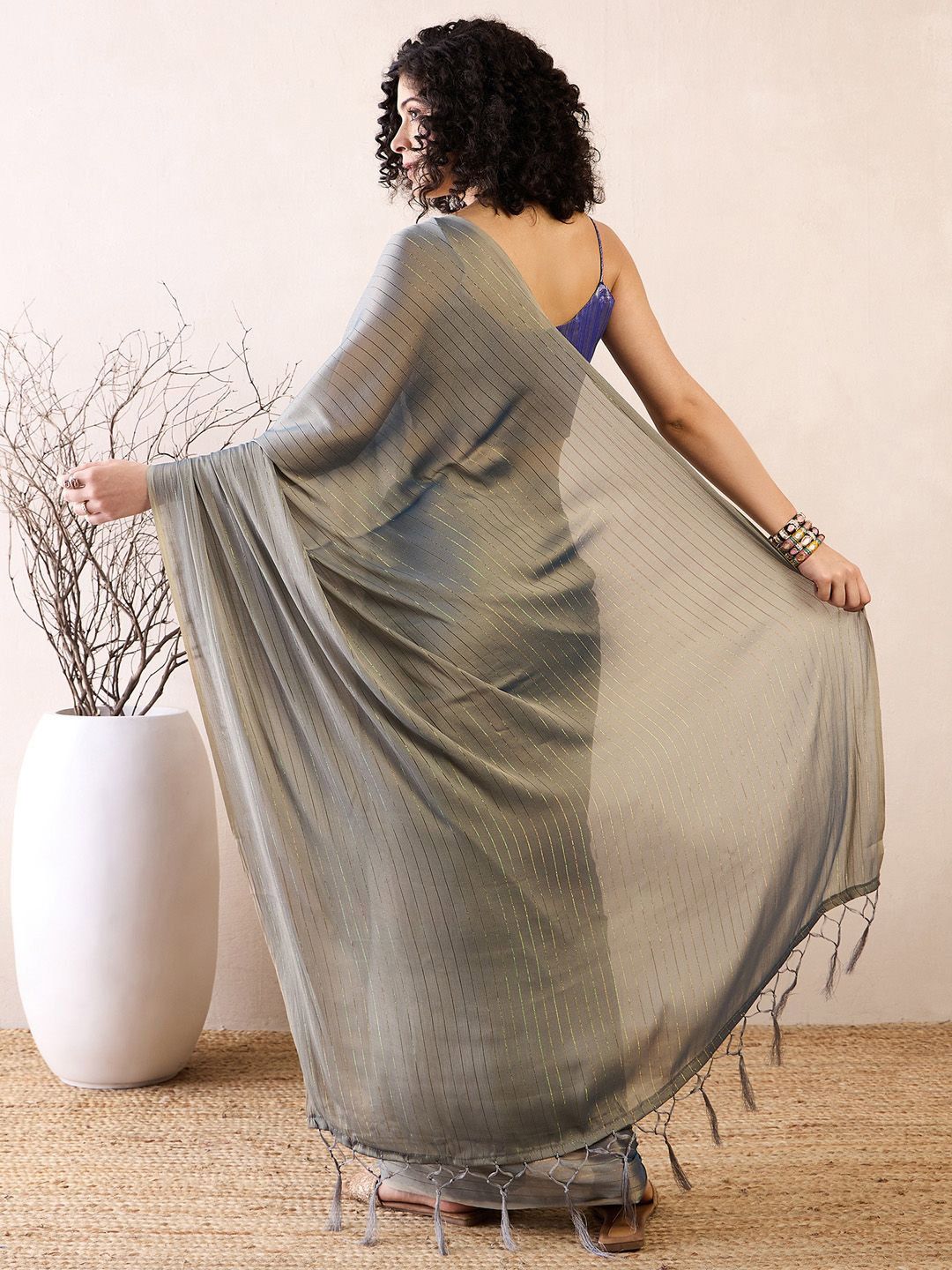 Saree mall Striped Zari Ready to Wear Sarees