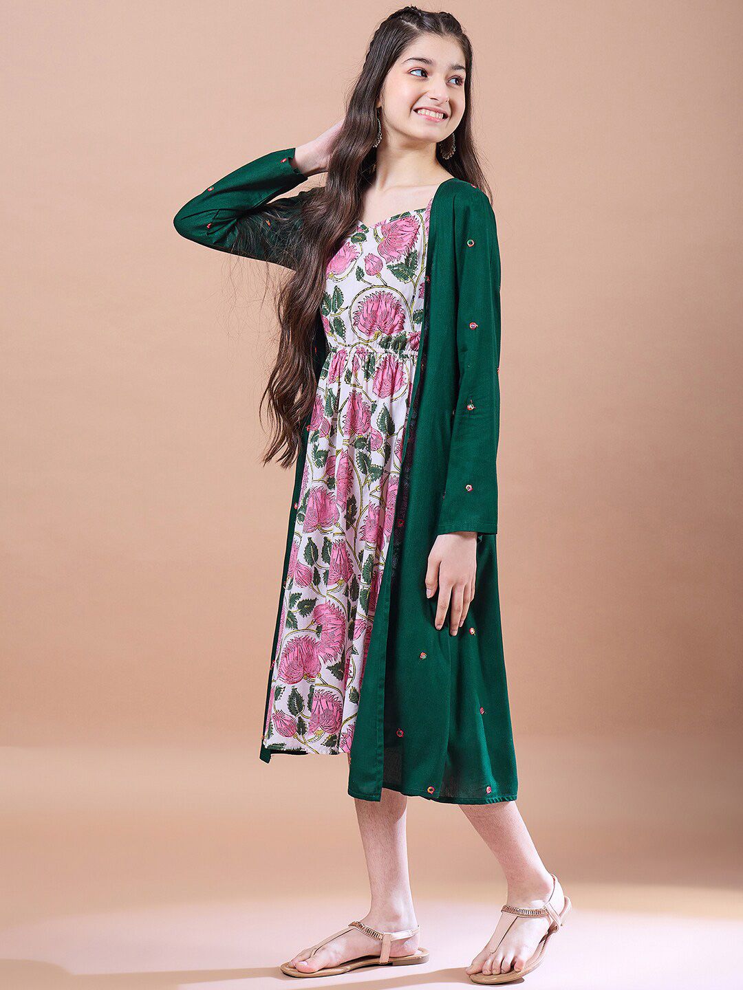 pspeaches Girls Floral Print Square Neck Empire Cotton Midi Dress