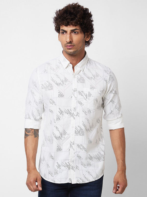 SPYKAR Spread Collar Abstract Opaque Printed Cotton Casual Shirt