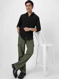 Urbano Fashion Men Spread Collar Textured Cotton Casual Shirt