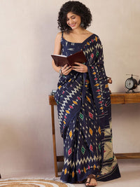 Saree mall Ethnic Motifs Poly Cotton Ready to Wear Ikat Sarees