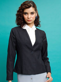Chic oleh Tokyo Talkies Tentera Laut Blue Clolarless Single-Breasted Blazer