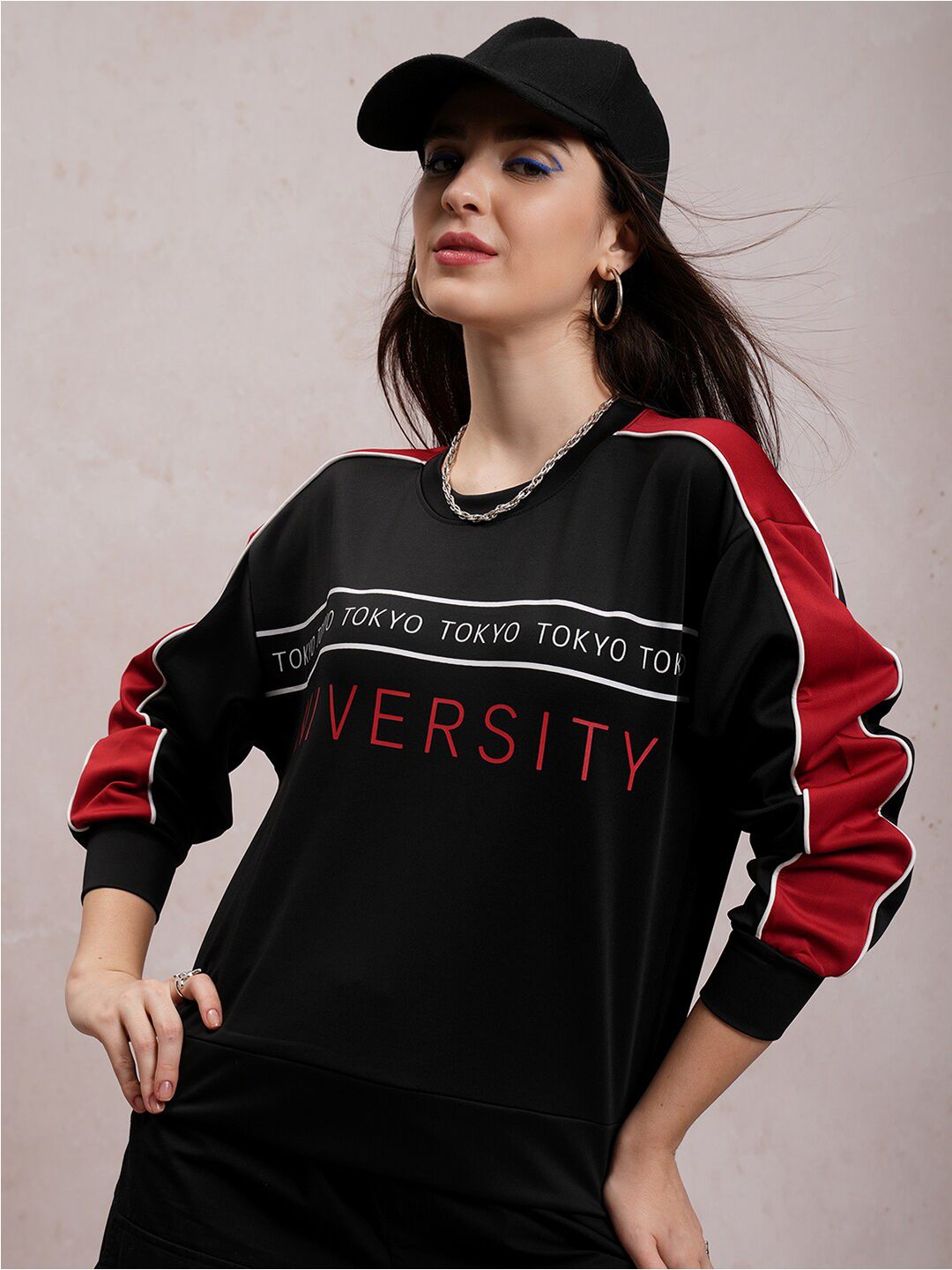 Tokyo Talkies Black Printed Pullover Sweatshirt