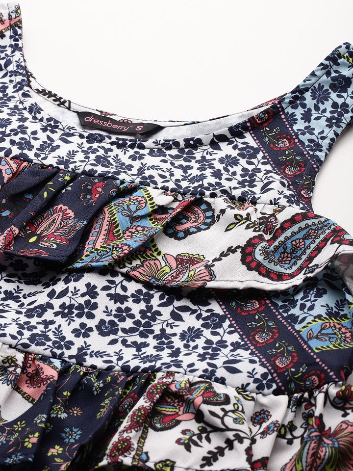 DressBerry Printed Ruffles Detail Sleeveless Top