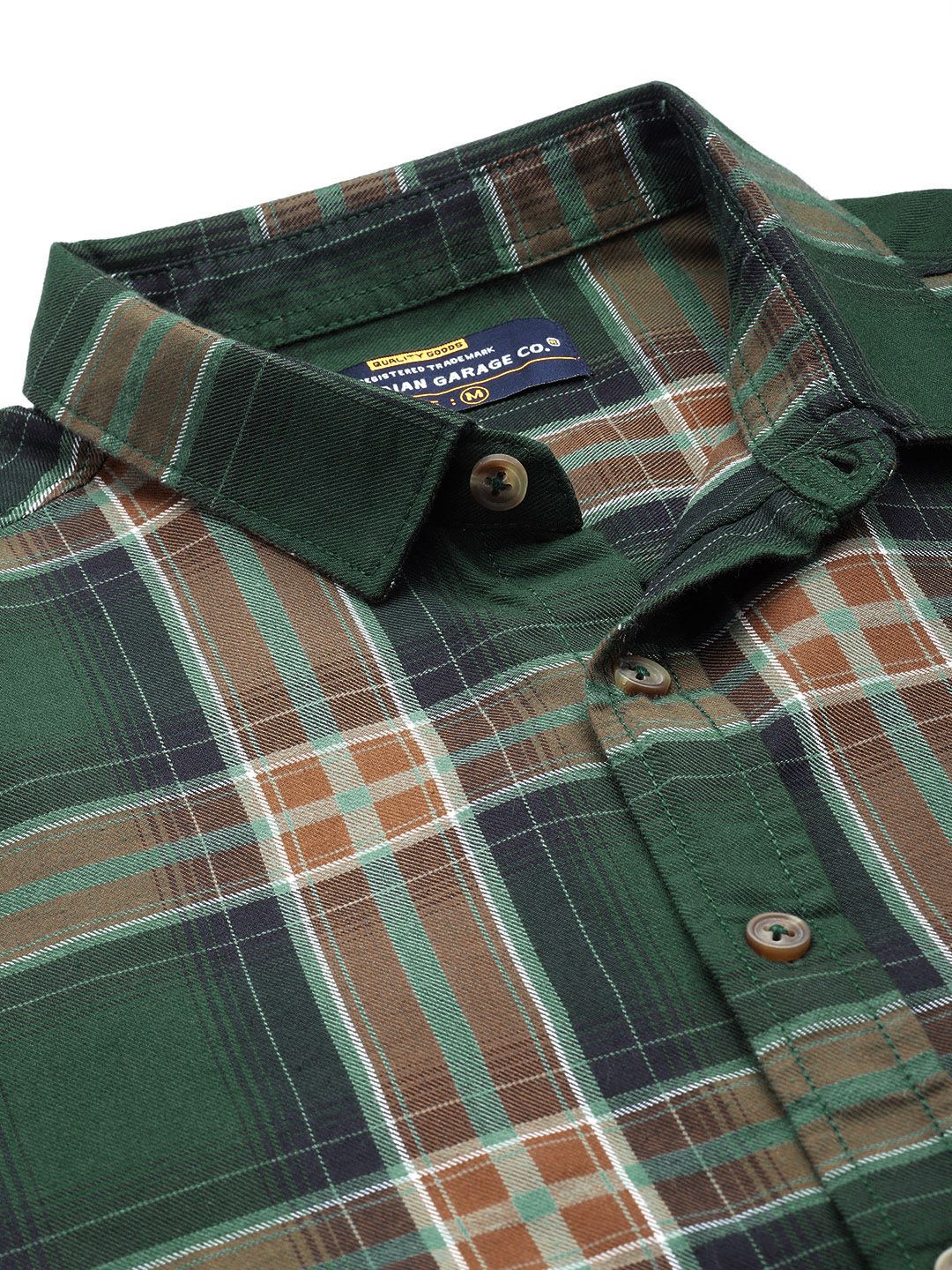 The Indian Garage Co Men Green & Beige Tartan Checks Checked Casual Shirt